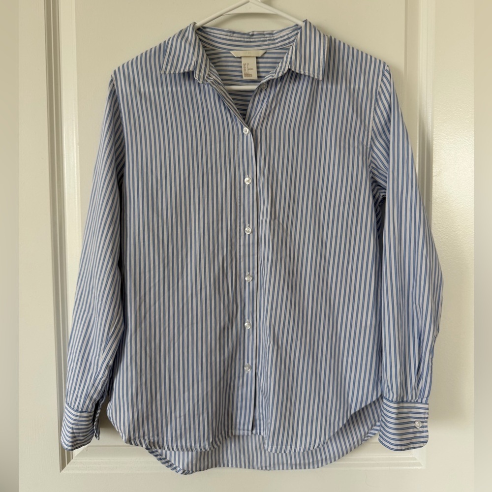 H&M Blue and White Striped Button-Down Shirt